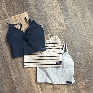 Nautica Bralette Trio - Dark Blue, Beige Striped, Light Gray